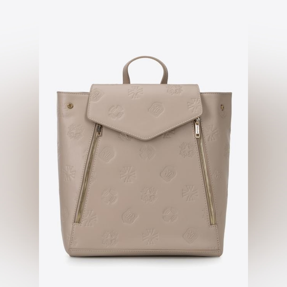 # 538 Women's Monogram Leather Backpack with Vertical Zippers Black - Picture 8 of 12